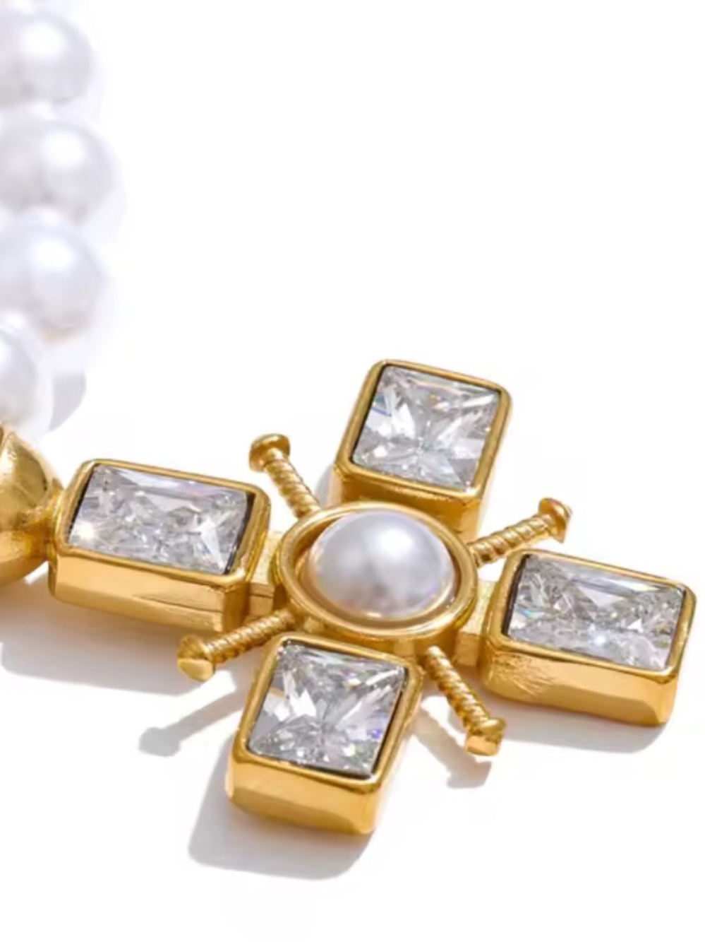 Gold Cross Pearl Pendant Necklace - Picture 14 of 16